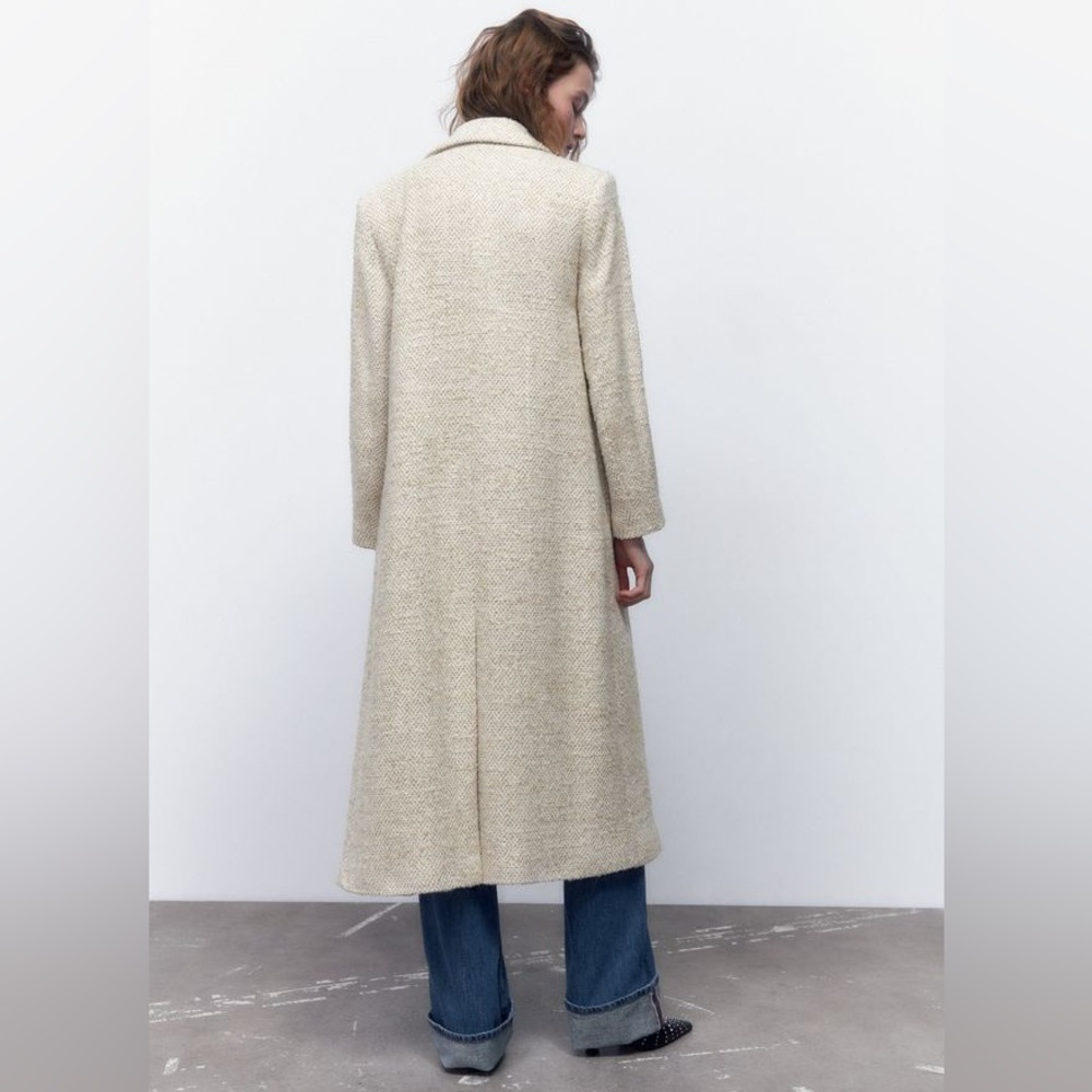 ZARA MAXI HERRINGBONE LONG COAT sz XS $169.00 - Picture 3 of 10